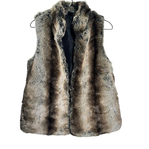 NWT Woodland Cashmere Blend Faux Fur Lined Vest Tan Brown Black Womens Size S - Picture 1 of 9